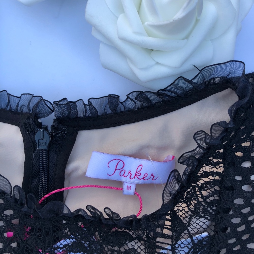 Parker Black Lace and Nude Ruffle Contrast Dress - Picture 6 of 8